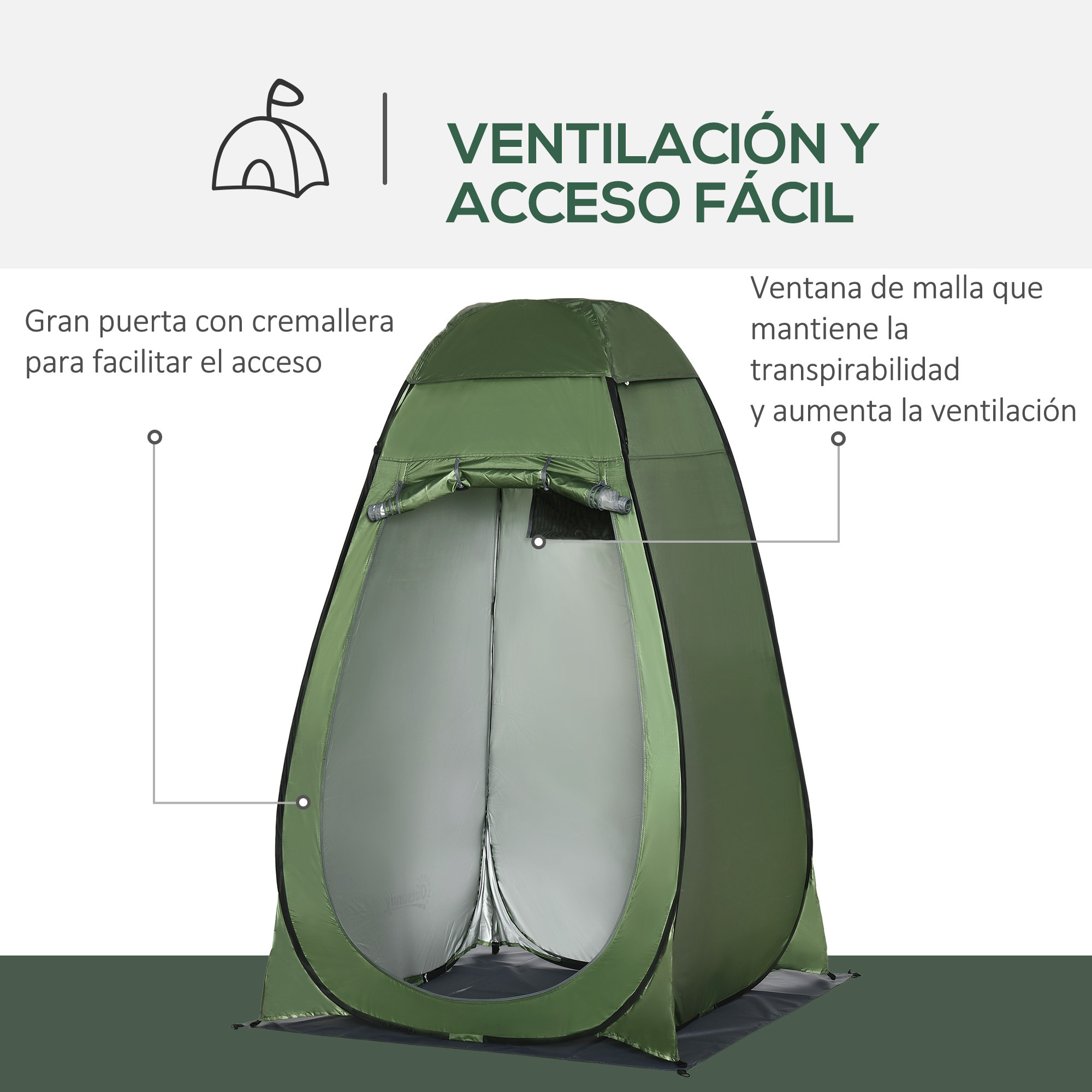 Tienda de Campaña Instantánea Pop-Up Tienda de Ducha Camping Portátil con Gancho Bolsillo Bolsa de Transporte y UV 20+ para Baño Vestuario Cambiador 126x124x189 cm Verde Oliva