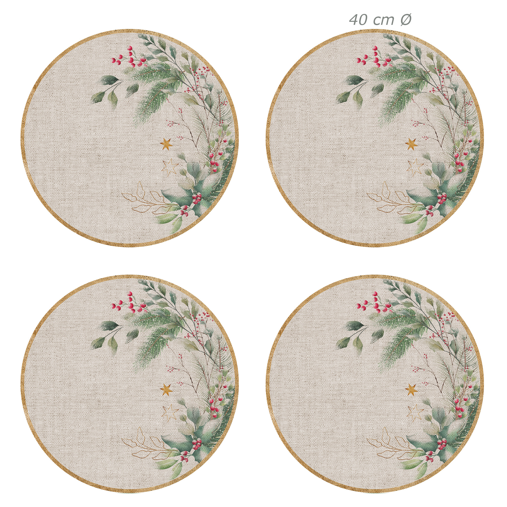 VINILIKO, set de 4 individuales de mesa Circular Ramo Navideño 4u-[Diam] 40 cm