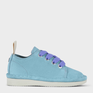 SCARPA ALLACCIATA P01 BIMBO IN SUEDE ACQUAMARINA-VIOLA