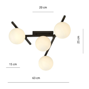 Lampada a sospensione SMART in acciaio nero e vetro opale