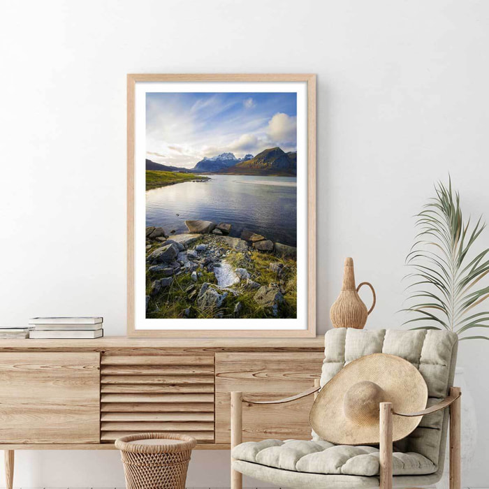 Affiche paysage lac glacière Affiche + cadre en bois - Chêne