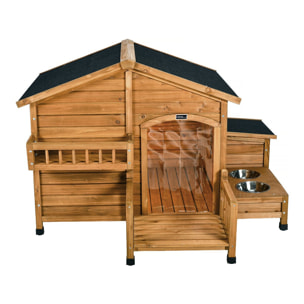 Niche pour chien en bois avec mangeoire et boite de rangement "Rusty" - 151 x 138 x 100 cm - Marron