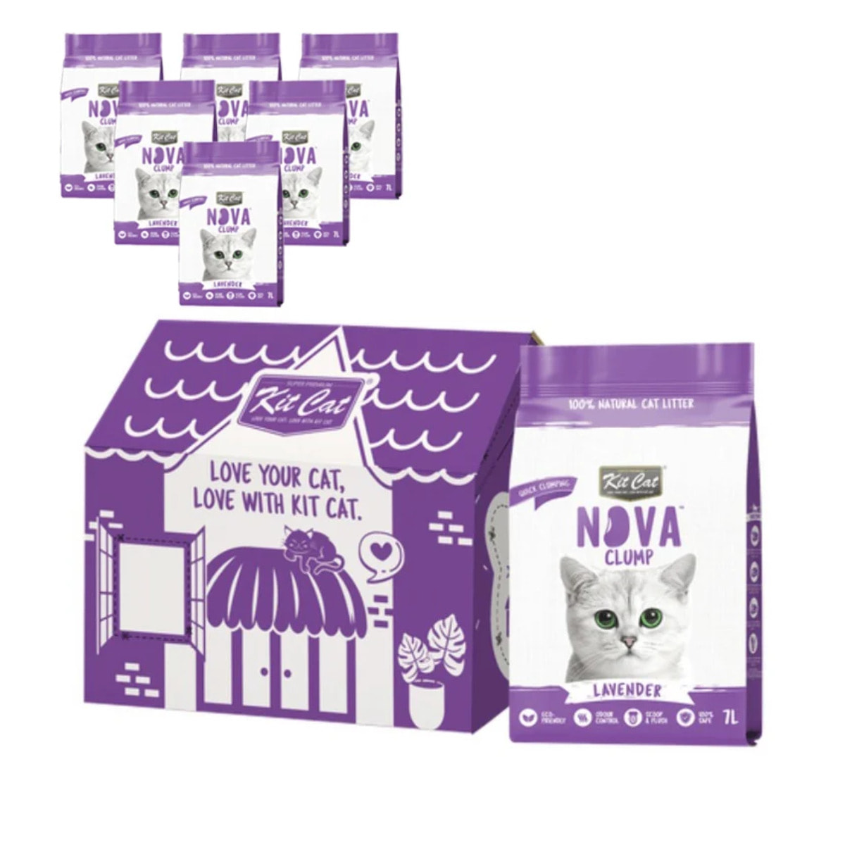 Pack 6 Kit Cat Arena Eco Nova - Lavender 7 L Arena para gatos