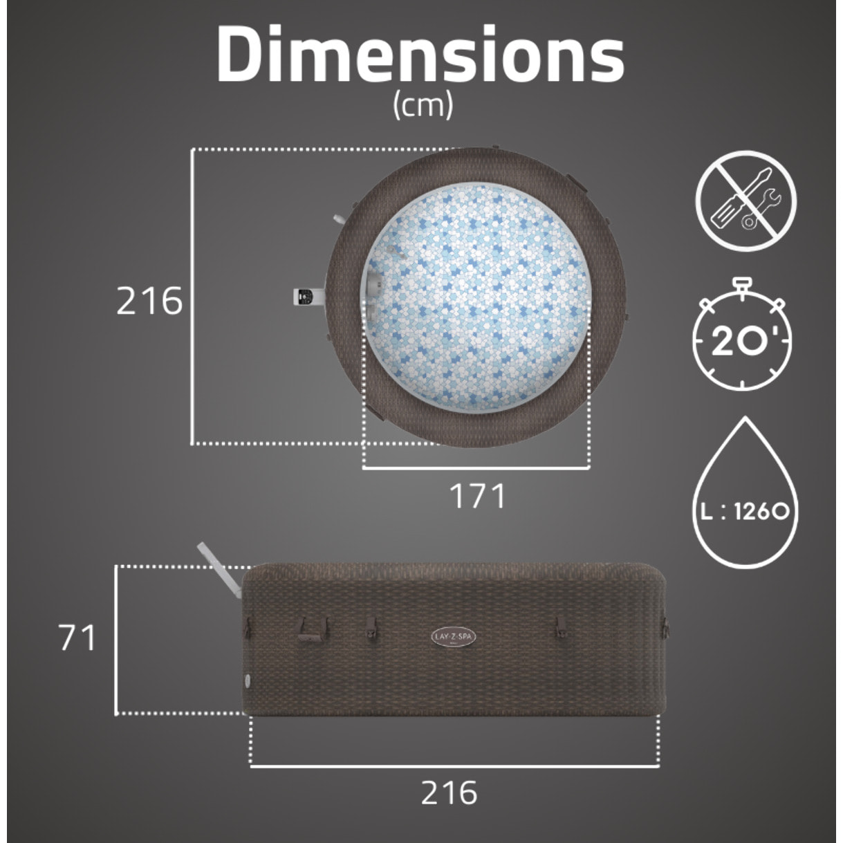 Bestway Spa gonflable rond Lay-Z-Spa Bali Smart AirJet EnergySense avec WiFi 5-7 personnes