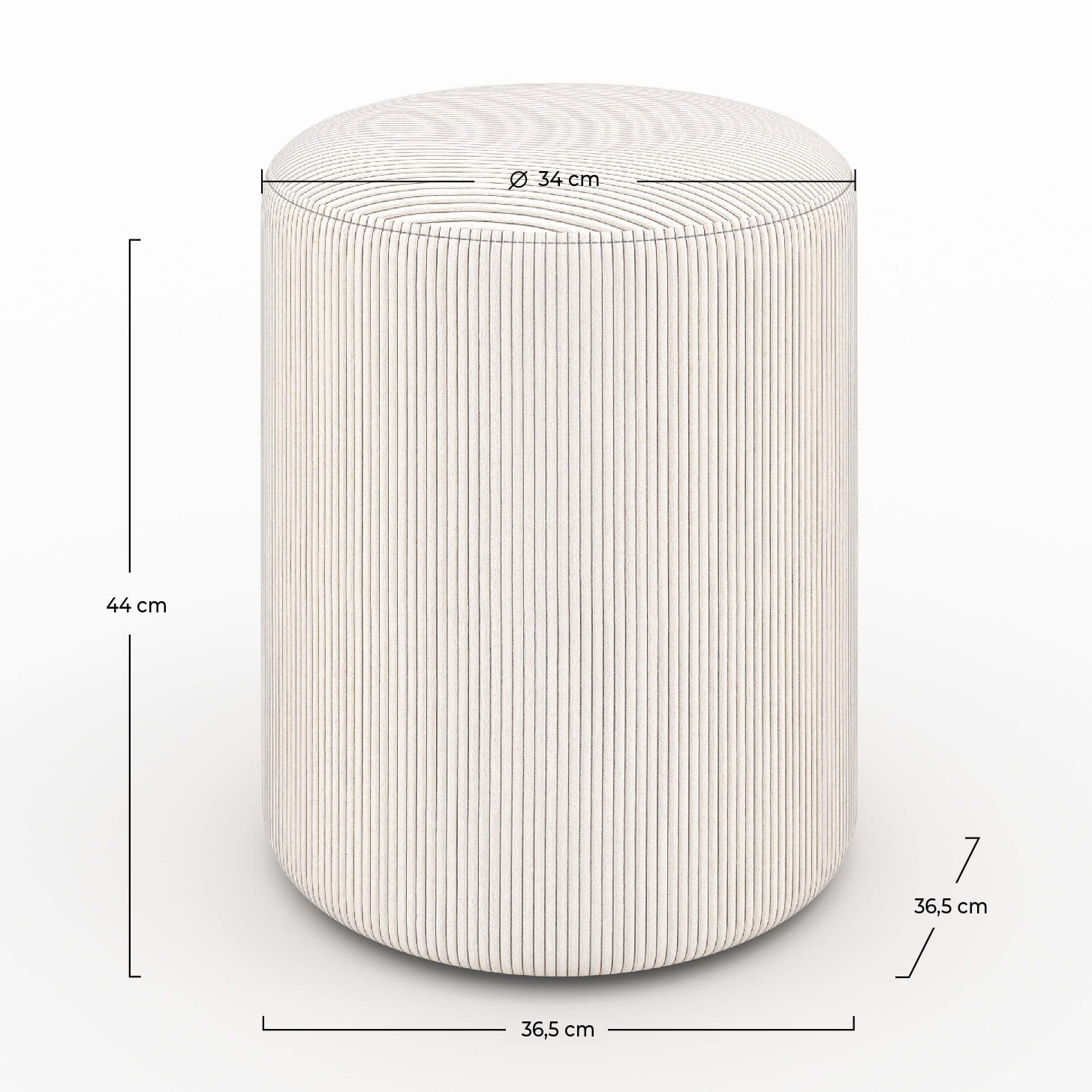 Pouf rond en velours côtelé beige - Lily