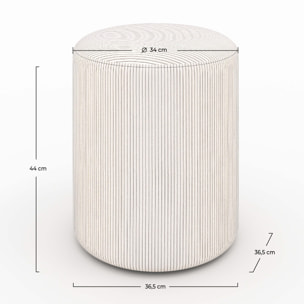 Pouf rond en velours côtelé beige - Lily