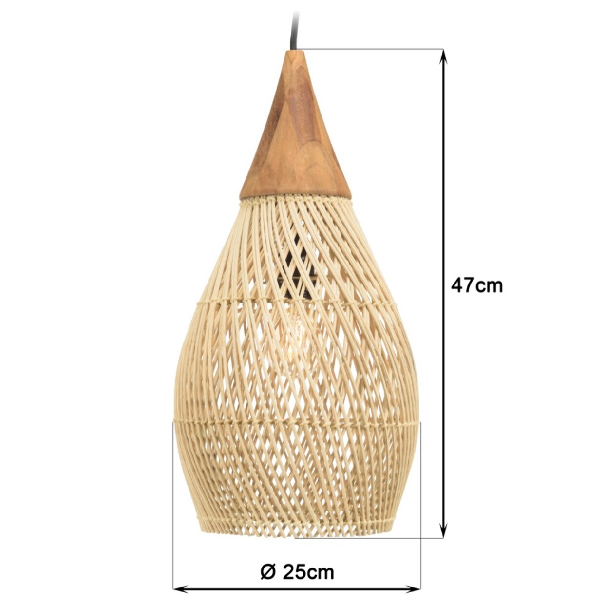 SIXTINE - Suspension 'goutte' 25x25cm rotin couleur naturelle et teck