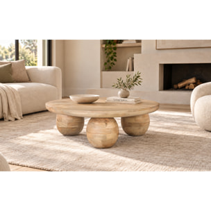 Table Basse Ronde en Bois de Manguier 90 cm Style Japandi Scandinave