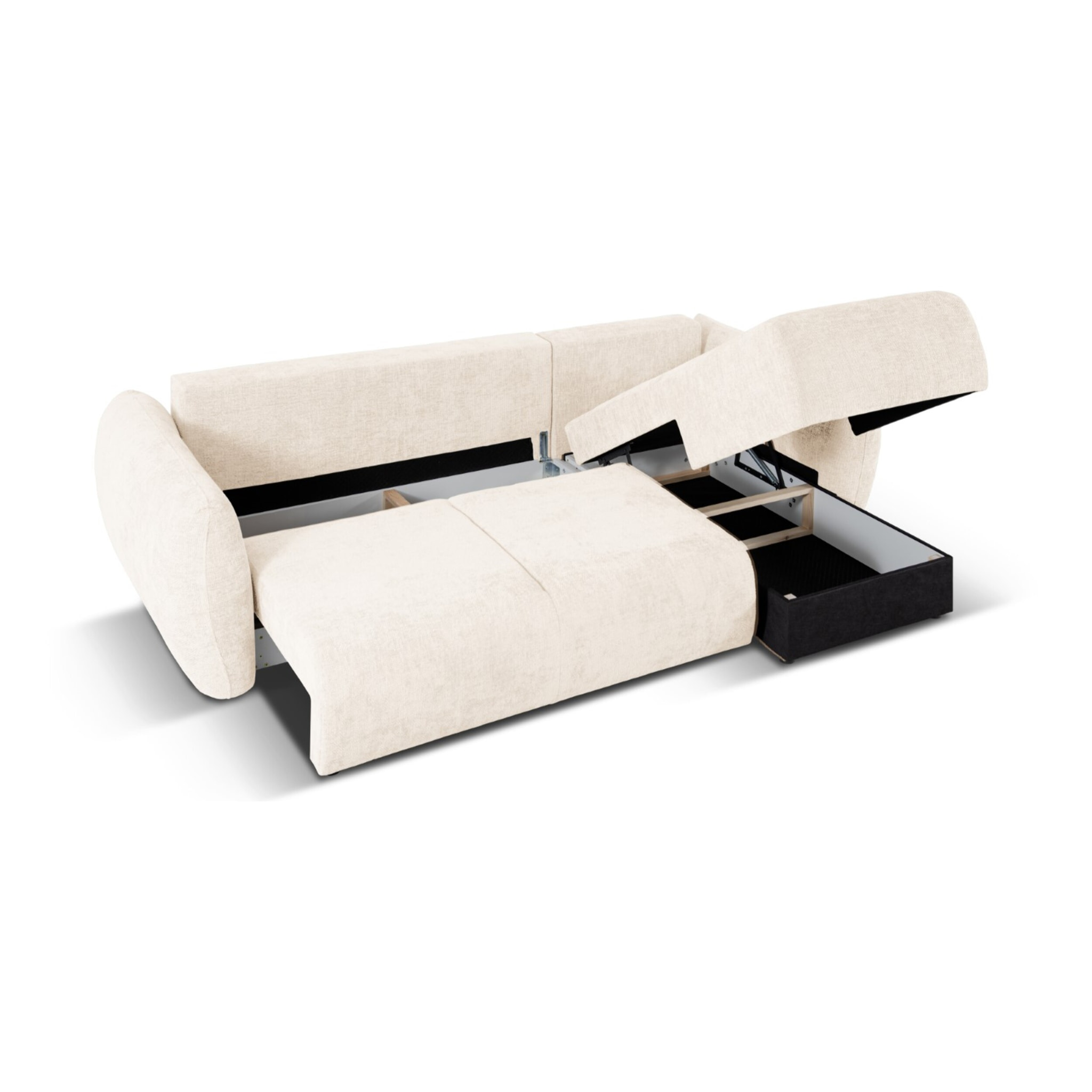 Canapé d'angle droit convertible avec coffre de rangement "Matera" 4 places en chenille beige clair