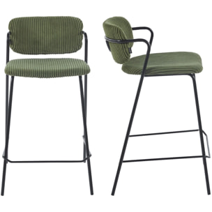Lot de 2 tabourets de bar en velours côtelé - JONES