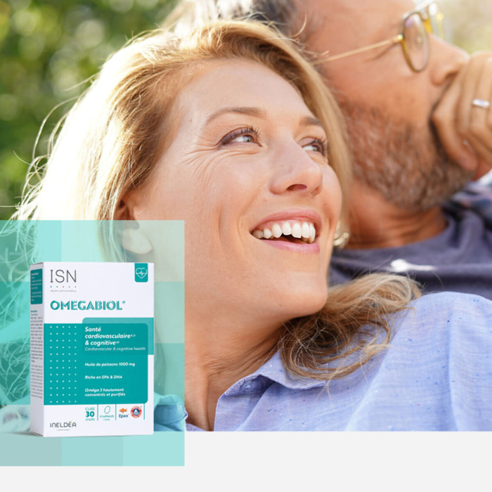 ISN - Omegabiol - Complément alimentaire à base d'acide gras Oméga 3 - Riche en EPA + DHA - Maintien de l'équilibre cardiovasculaire - Sans Gluten - Marque Française - Cure 30 jours