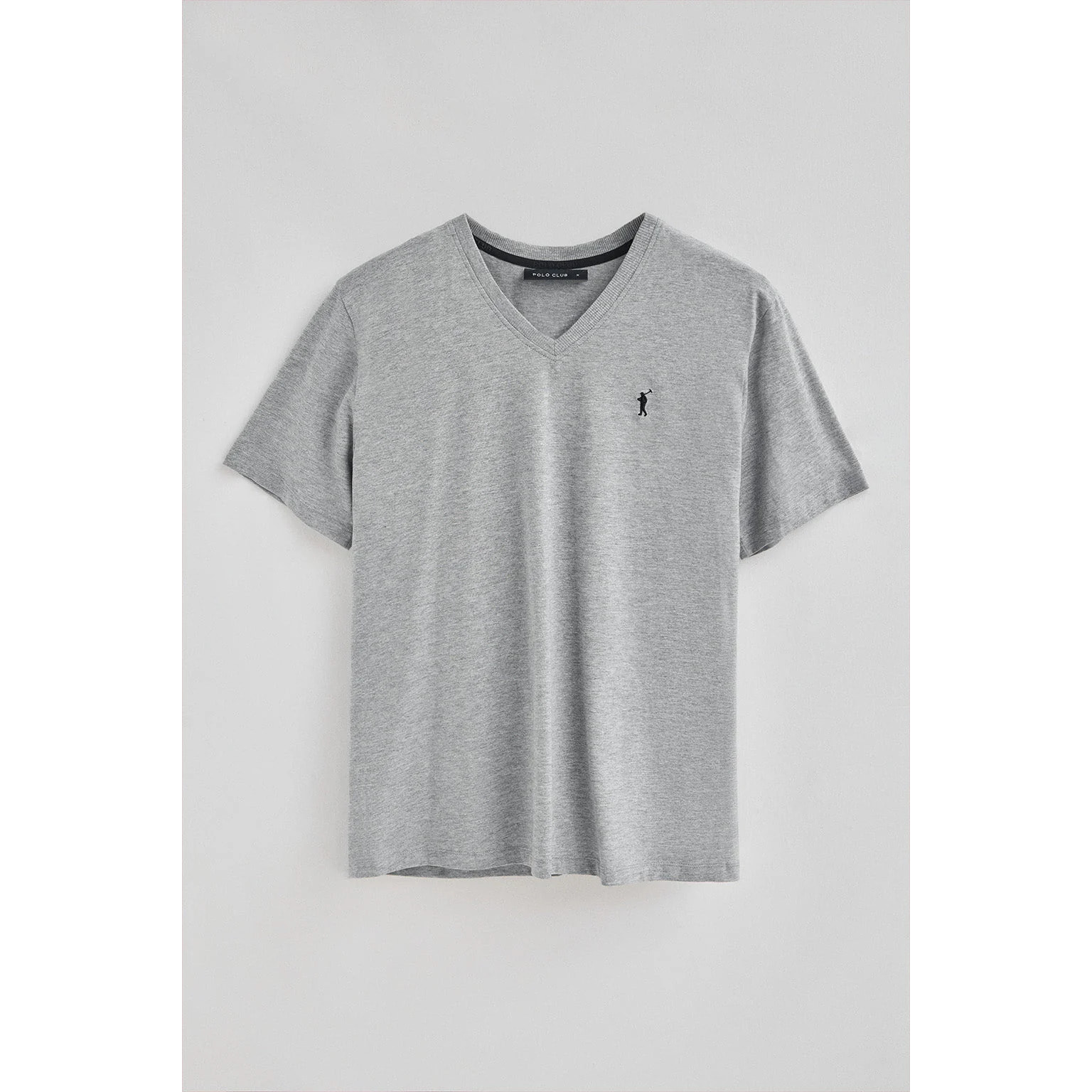 Camiseta gris vigoré con cuello pico y bordado Rigby Go