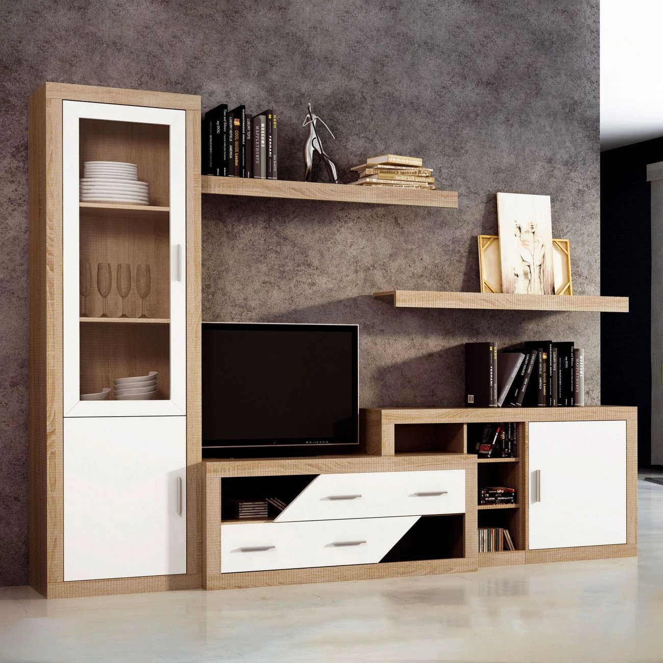 Módulo bajo de 1 puerta en cambria y blanco 130 cm Nuka Cambria - Blanco