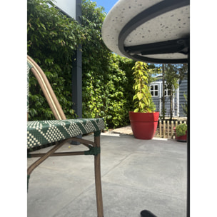 BISTRO - Ensemble repas de jardin 2 places en acier et plateau terrazzo - vert