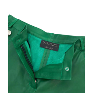 Pantaloncino sfoderato in pelle verde effetto liscio