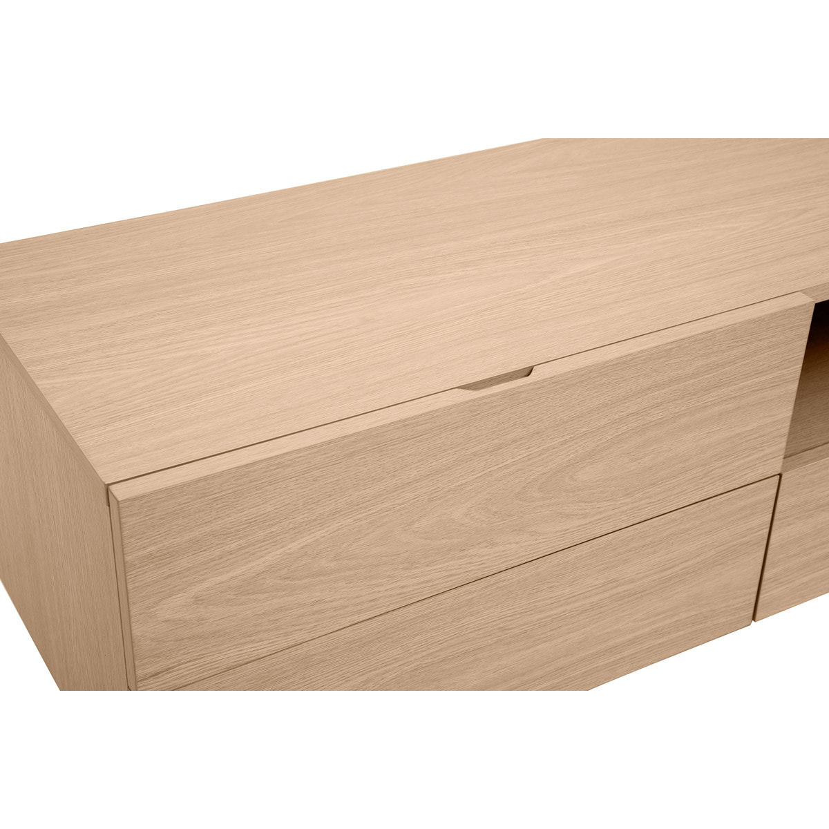 Meuble TV design avec rangements finition bois clair chêne et métal noir L180 cm ALASKA