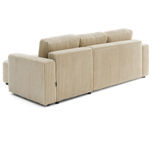 Livy - canapé d'angle réversible 4 places convertible avec coffre en velours côtelé grosses côtes - Beige