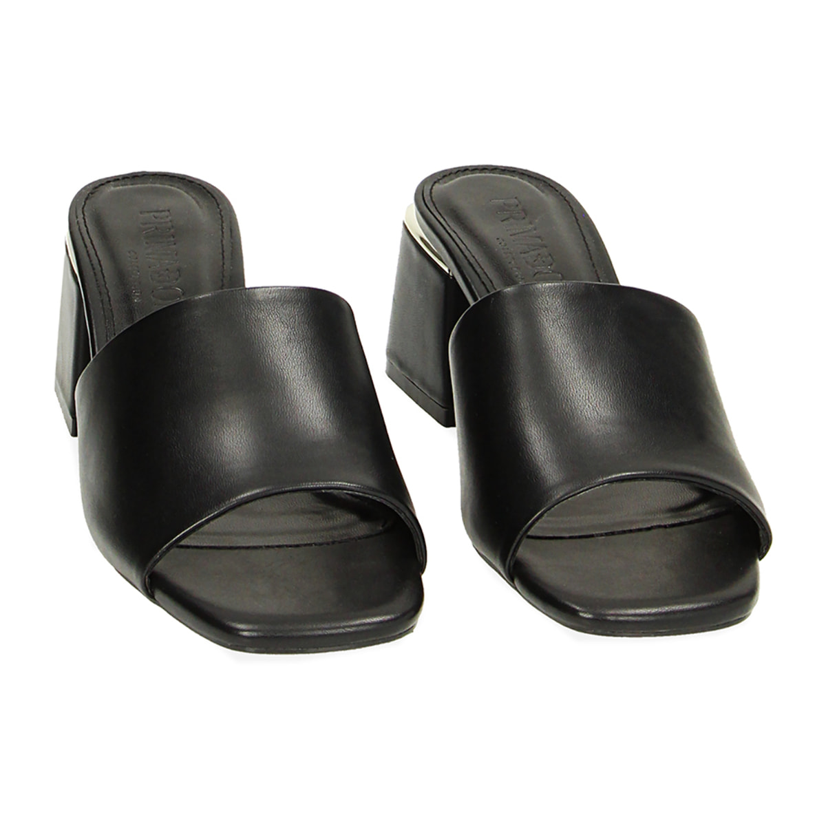 Mules Open Toe nere, tacco 6 cm