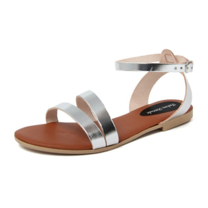 Sandali Flat Made in Italy in pelle colore Argentato, Altezza tacco 1,2 cm