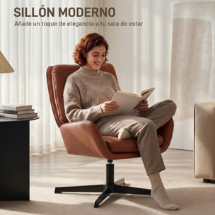 Sillón Giratorio, Butaca de Salón Tapizado en PU, Sillón Lectura con Asiento Acolchado, Reposabrazos, Patas Metálicas, para Sala de Estar, Dormitorio, Marrón