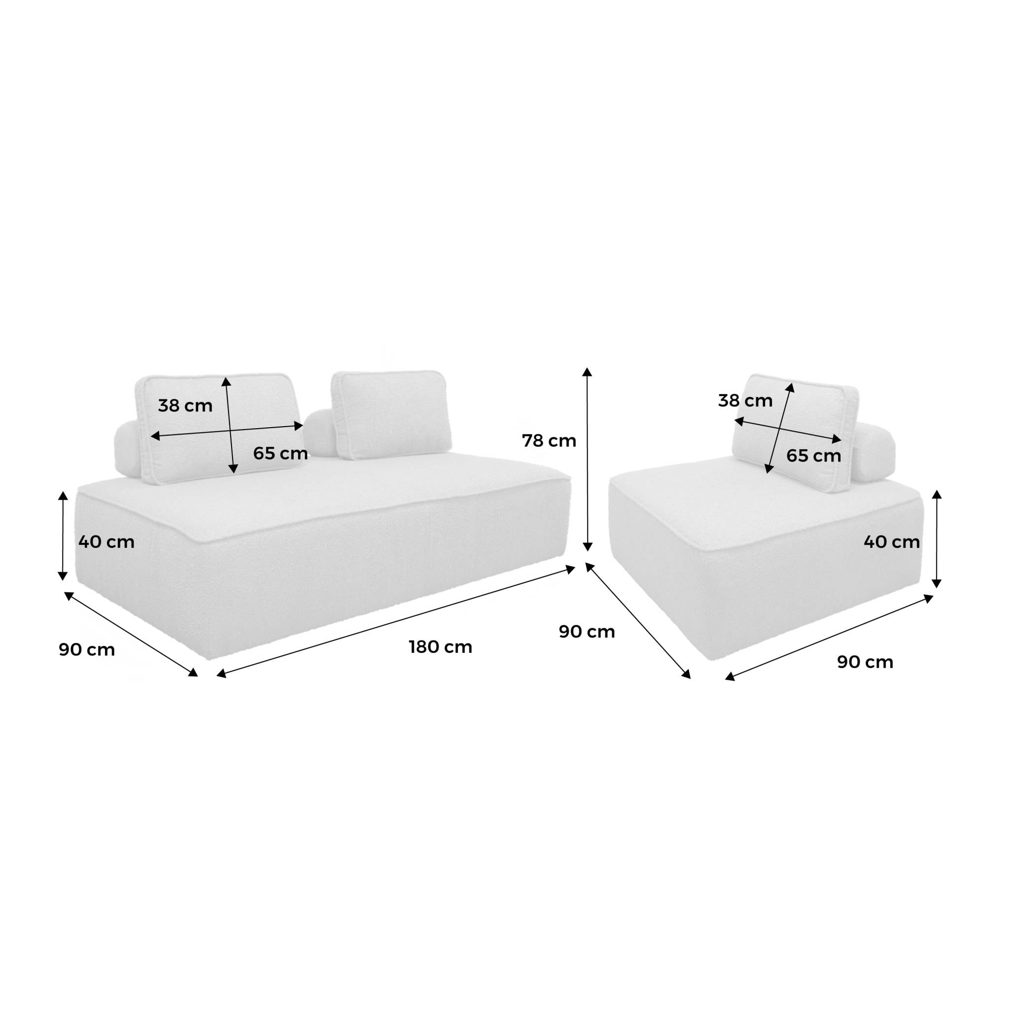Ensemble chauffeuses pour canapé modulable 3 places bouclette crème - Bao