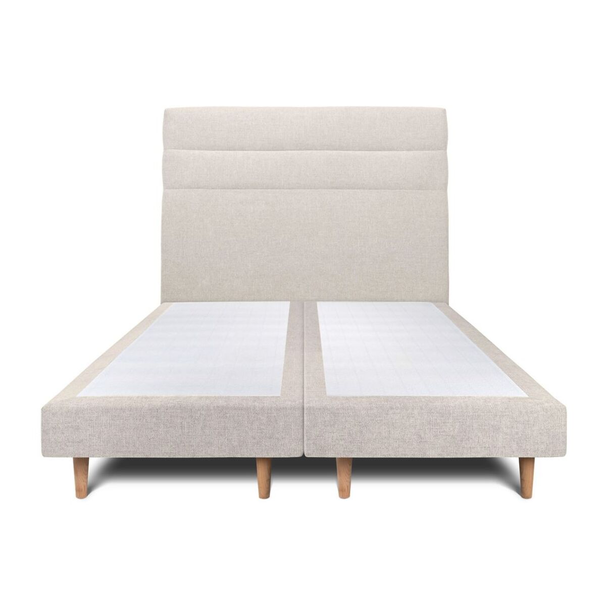 Lit avec tête de lit bandes horizontales tissu et sommier tapissier Ep14