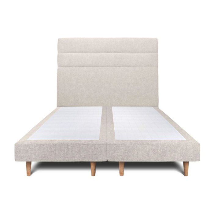 Lit avec tête de lit bandes horizontales tissu et sommier tapissier Ep14