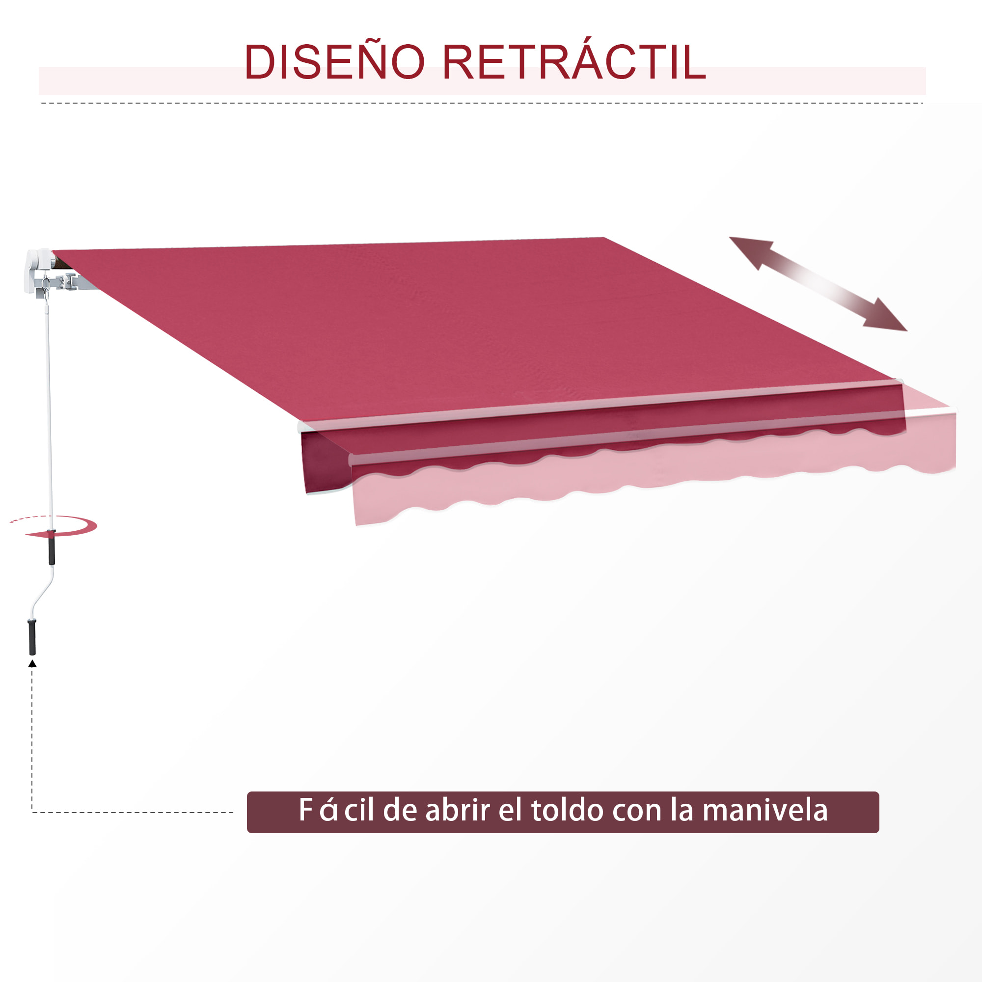 Toldo con Brazo de Aluminio Poliéster y Acero 4x2,5m Rojo