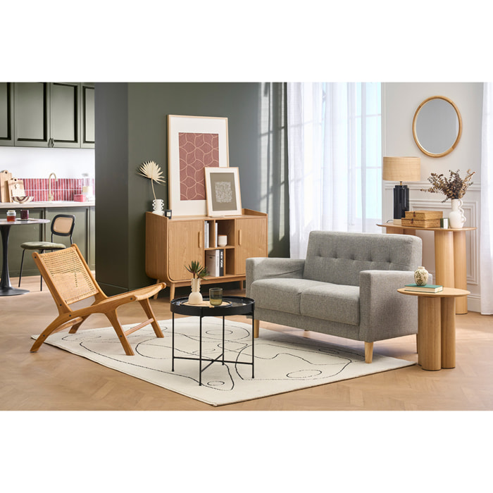 Canapé scandinave 2 places en tissu beige et bois clair MOON