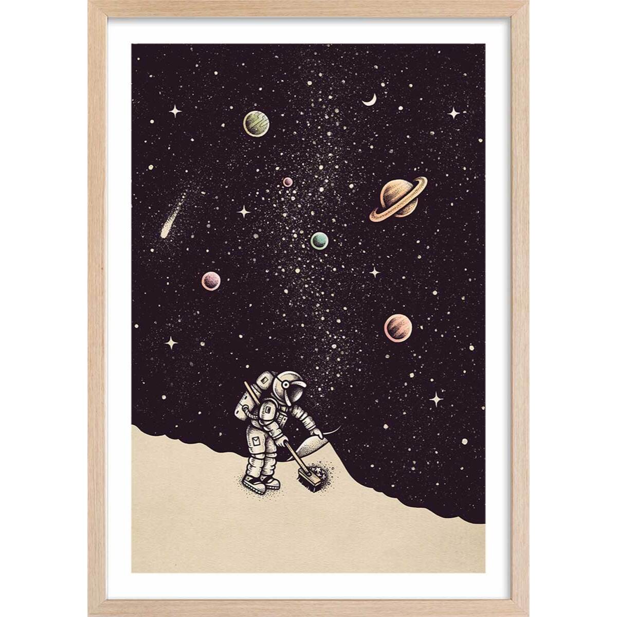 Affiche enfant coup de balai  Affiche + cadre en bois - Chêne