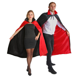 Costume Halloween Mantello Reversibile Vampiro Con Bavero Rosso - Nero Uomo