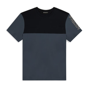 T-shirt colour block con stampa sulla spalla