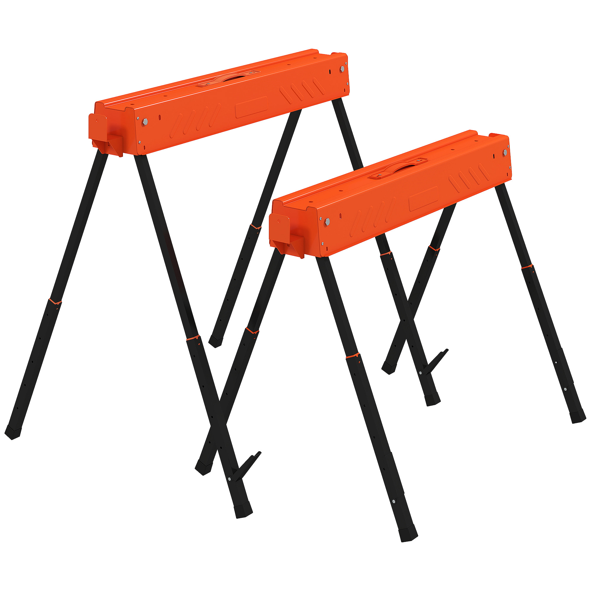 Lot de 2 tréteaux pliables portables télescopiques 71-85cm - 500Kg max. - métal noir orange