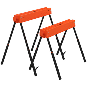 Lot de 2 tréteaux pliables portables télescopiques 71-85cm - 500Kg max. - métal noir orange