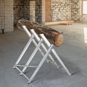 Caballete para Sierra Plegable Caballete Motosierra con Estructura Triangular de Metal Soporte para Leña Carga 100 kg 83x83x79 cm Plata