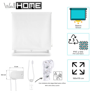 Well home estor enrollable opaco liso - blanco roto, 150 x 175cm (ancho x largo)/tamaño de la tela 147 x 170cm