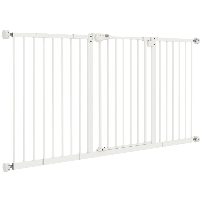 Barrière de sécurité longueur réglable porte double verrouillage sans perçage acier plastique blanc