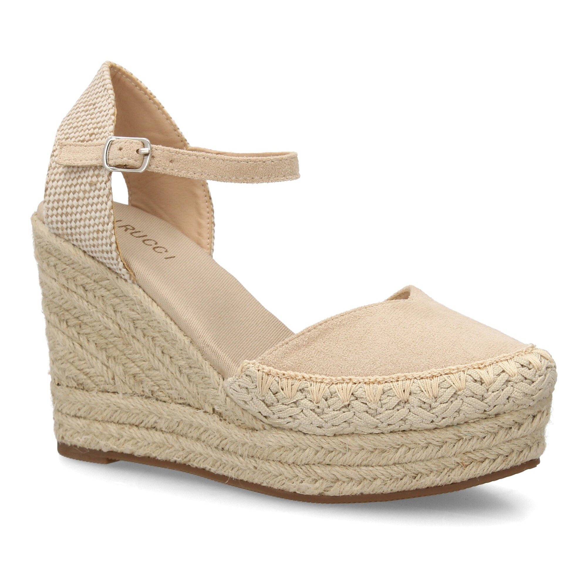 Alpargata de cuña alta de esparto con cierre de hebilla