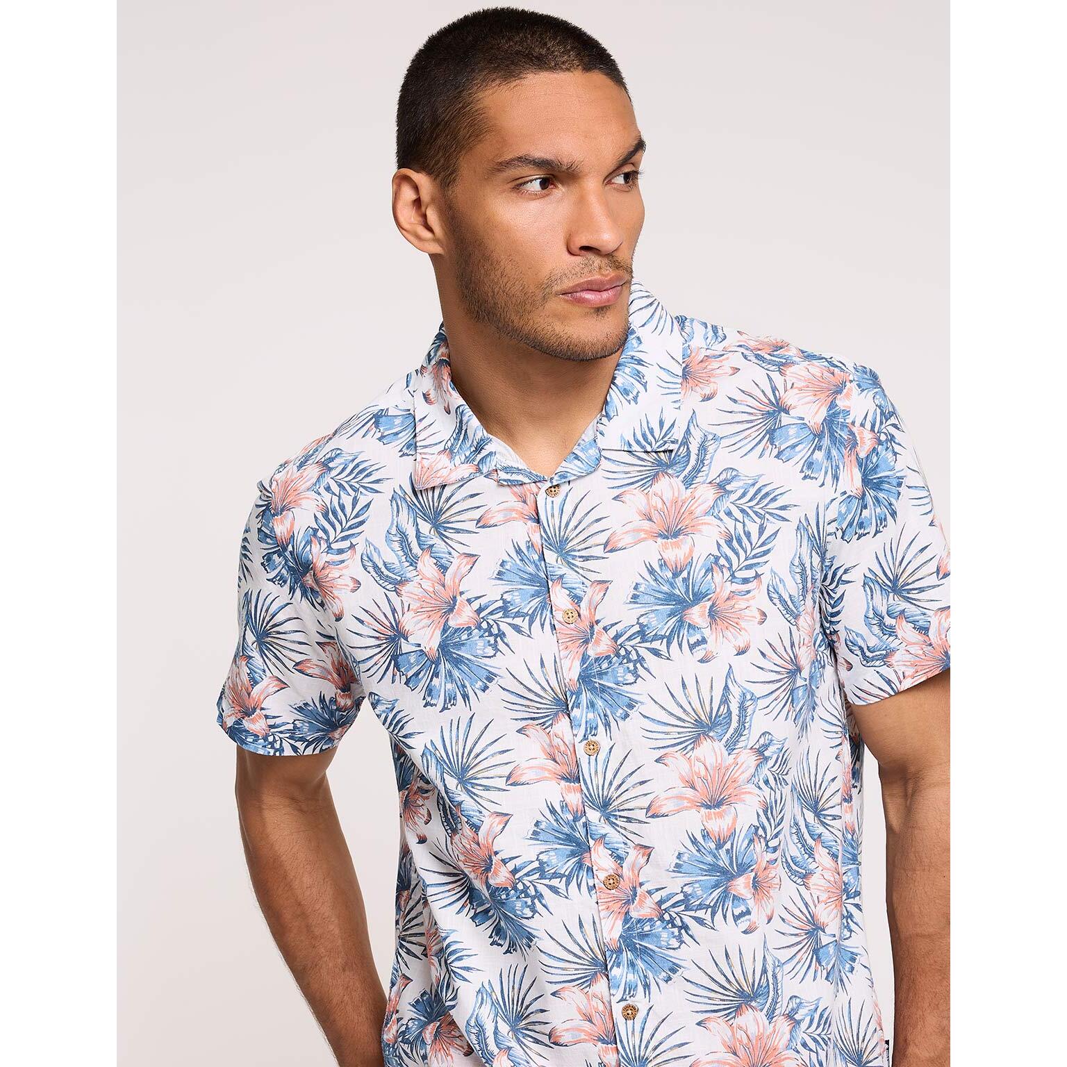 Camisa Flores Manga Corta Blanco - Bikor