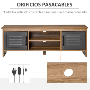 Mueble de TV para Televisores de 42" con 2 Compartimentos Cerrados con Puertas de Metal y 2 Estantes Abiertos Mueble de salón moderno Mesa para televisor 109x35x38 cm Madera Natural y Gris