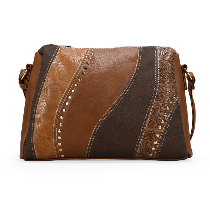 Bolso bandolera cuero con cremallera y tachas