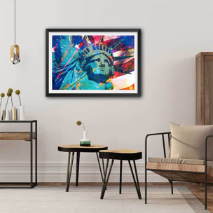 Affiche illustration graffiti statut de la liberté Affiche + cadre en bois - Noir