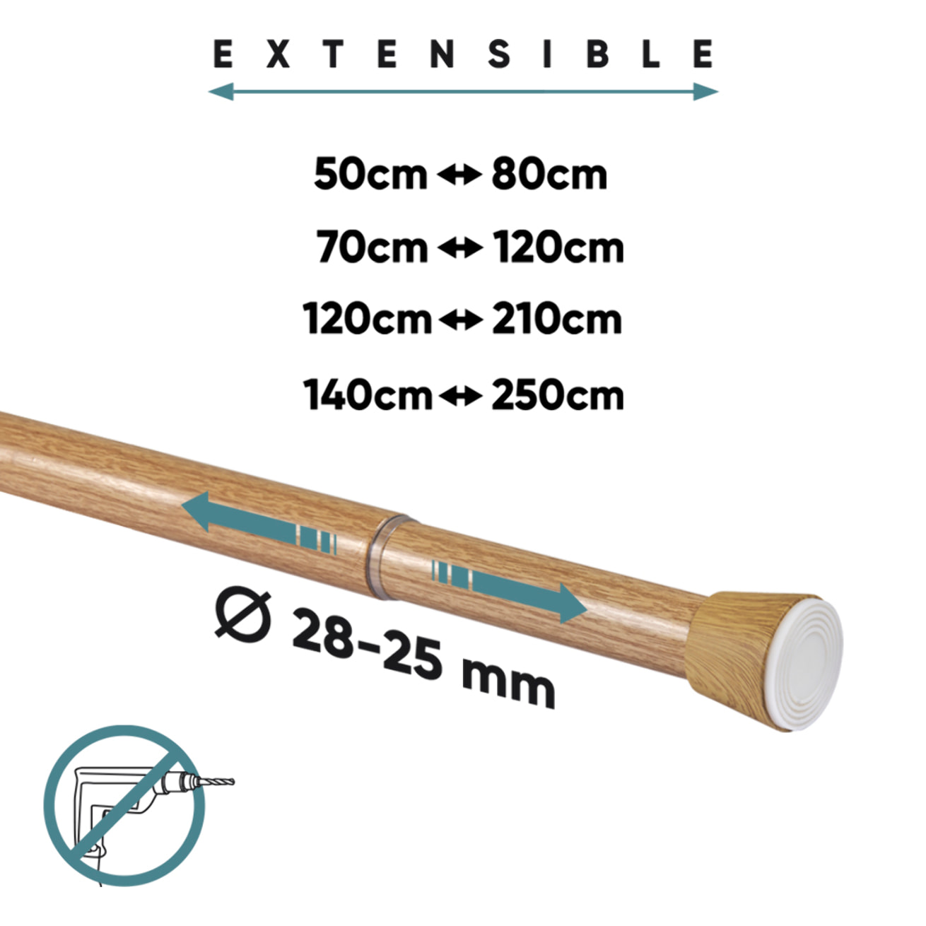 Barre entre murs extensible sans perçage Bois