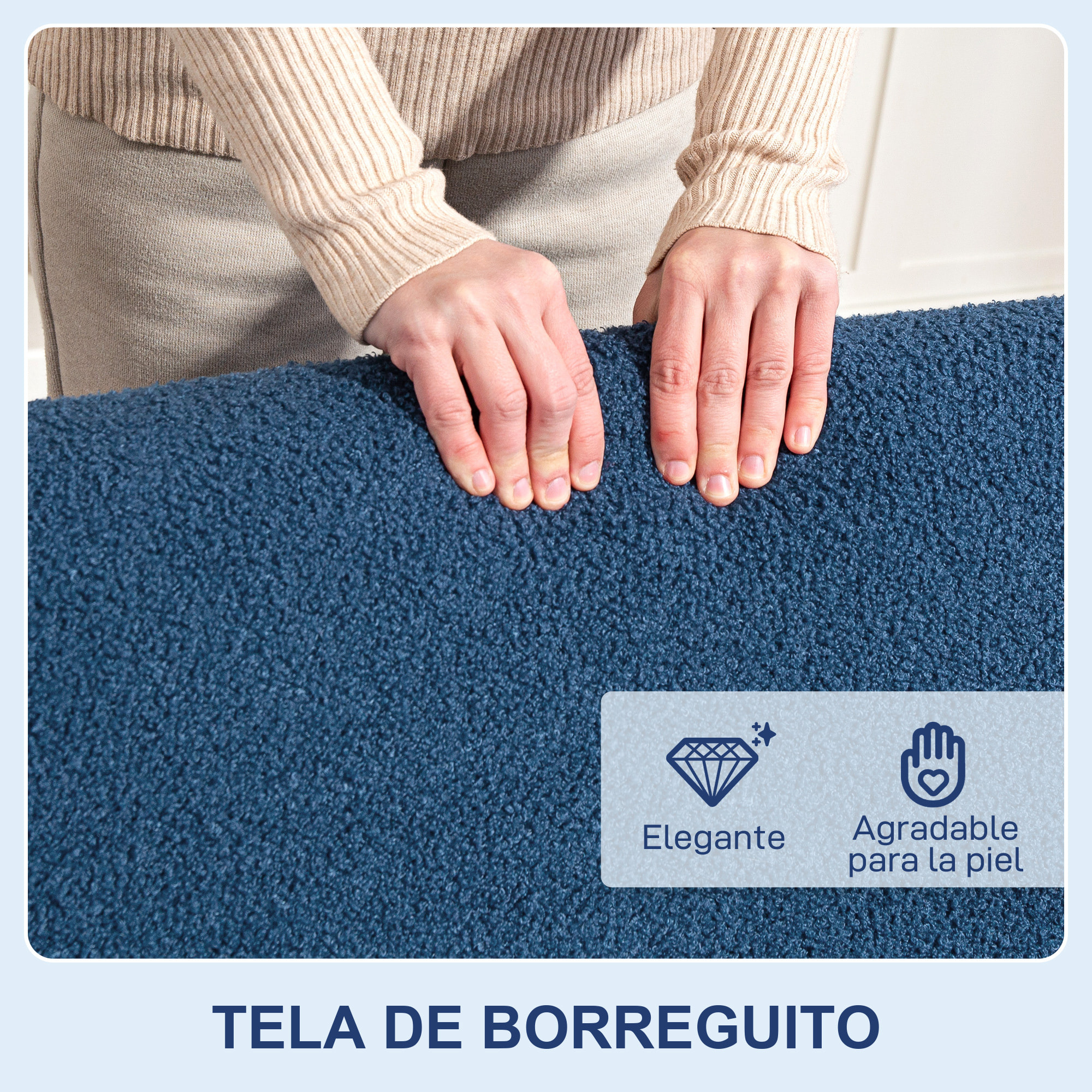 Sofá de 2 Plazas Tapizado en Borreguito Sofá de Salón de 118 cm con Acolchado Grueso Reposabrazos y Patas de Madera para Dormitorio Sala de Estar Azul Oscuro