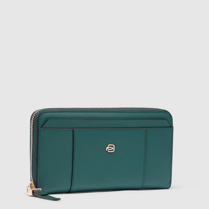 Piquadro Portafogli grande con zip, 4 soffietti, porta monete, porta carte di credito, protezione RFID