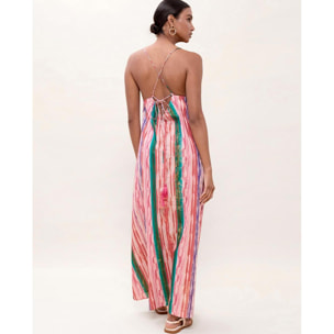 Abito lungo con spalline e strisce in lurex multicolore