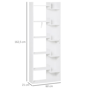 Estantería de 6 Niveles de Madera MDF 60x21x162,5cm Blanco