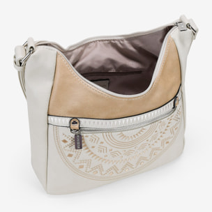 Bolso bandolera beige con bordado