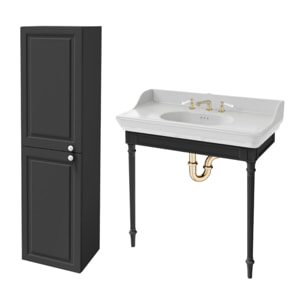 Console Cléo 1889 avec plan vasque 3 trous + colonne gauche + mélangeur poignée lavabo or + siphon or