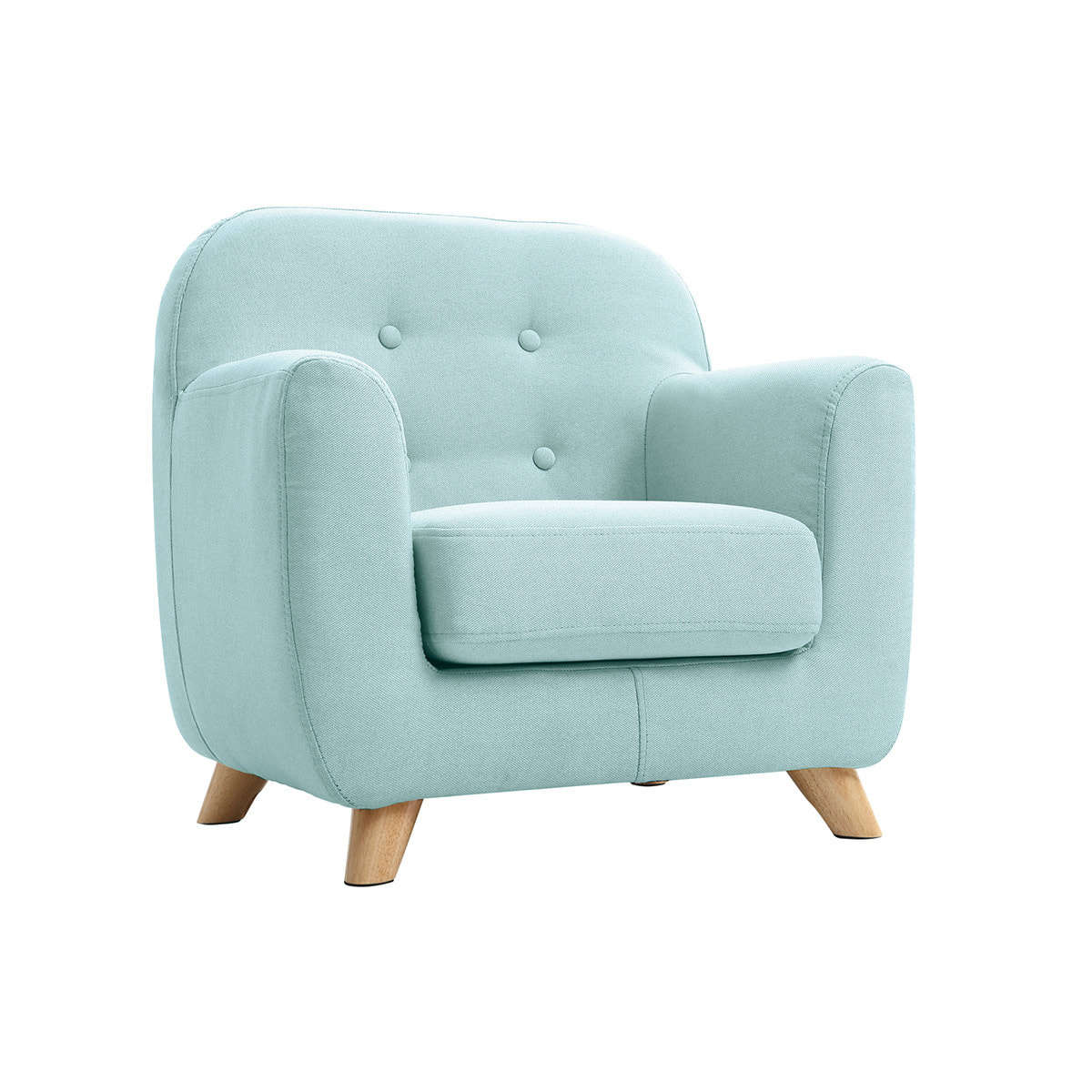 Fauteuil enfant scandinave en tissu menthe à l'eau et bois clair NORKID